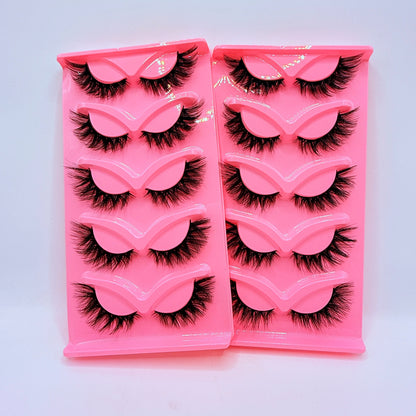 Dramatic Cat Eye False Lashes – 5 Pairs, Faux Mink Volume Strip