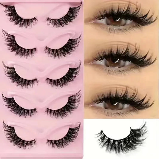 Dramatic Cat Eye False Lashes – 5 Pairs, Faux Mink Volume Strip
