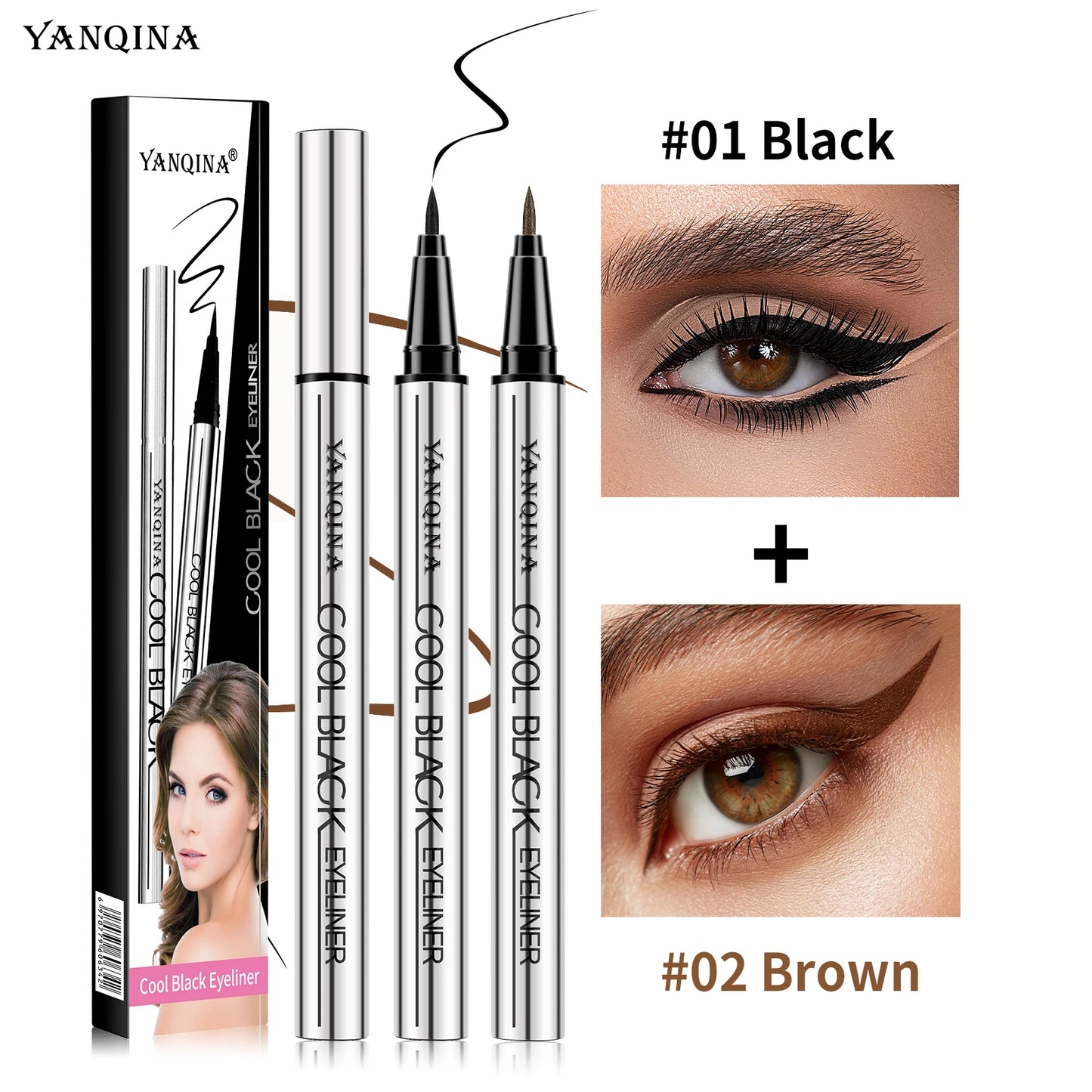 Black Brown Eyeliner Pen Waterproof Sweatproof Long Lasting No Smudge Liquid Eyeliner Eye Makeup Tool for Beginners