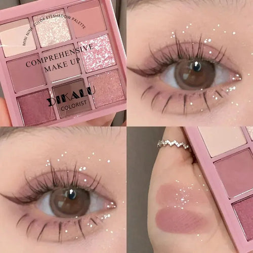 9-Colour Rose Petal Eyeshadow Palette – Matte & Shimmer Duo Finish