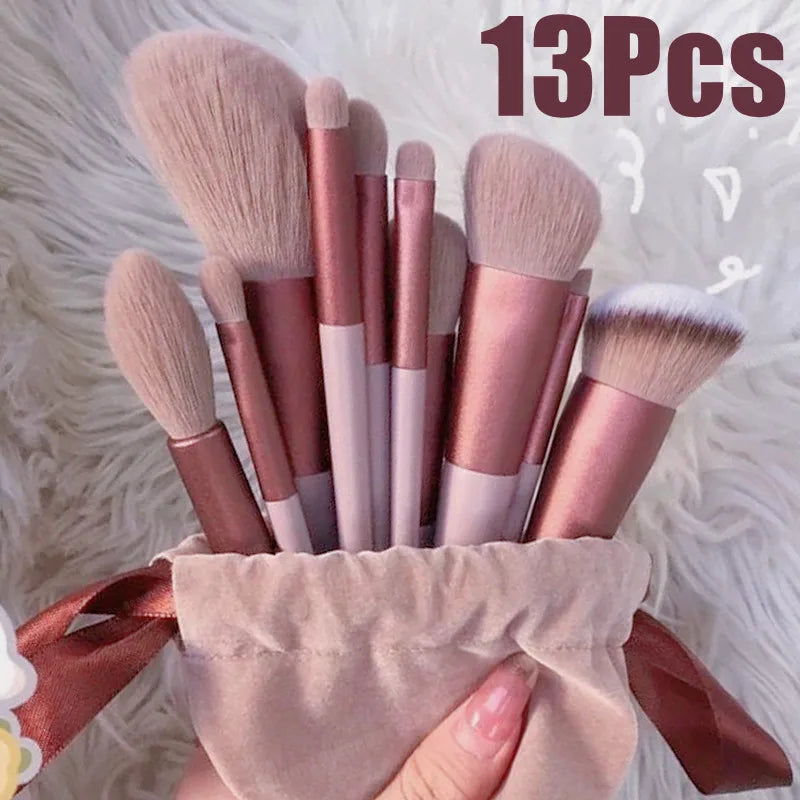 13-Piece Professional Makeup Brush Set with Travel Bag – Soft Bristle Collection