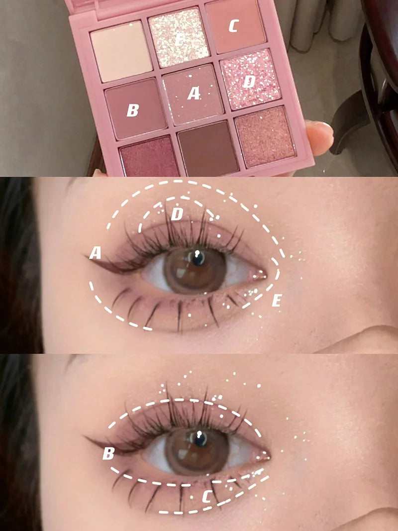 9-Colour Rose Petal Eyeshadow Palette – Matte & Shimmer Duo Finish