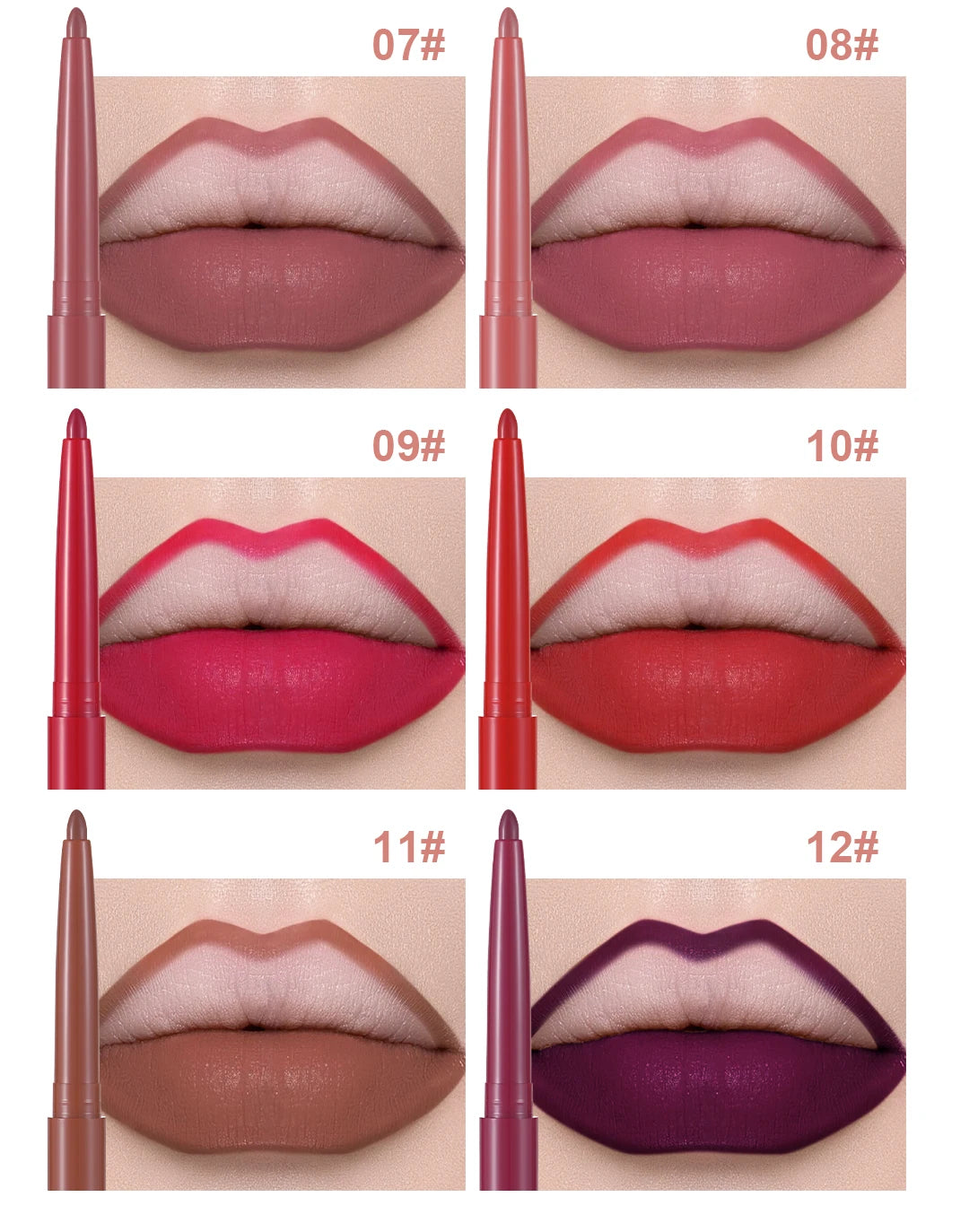 Matte Velvet Lip Liner Pencil – Waterproof, 12 Everyday Shades