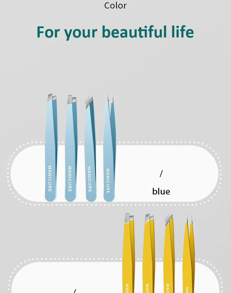 Colourful Precision Eyebrow Tweezers – Stainless Steel, Slanted Tip