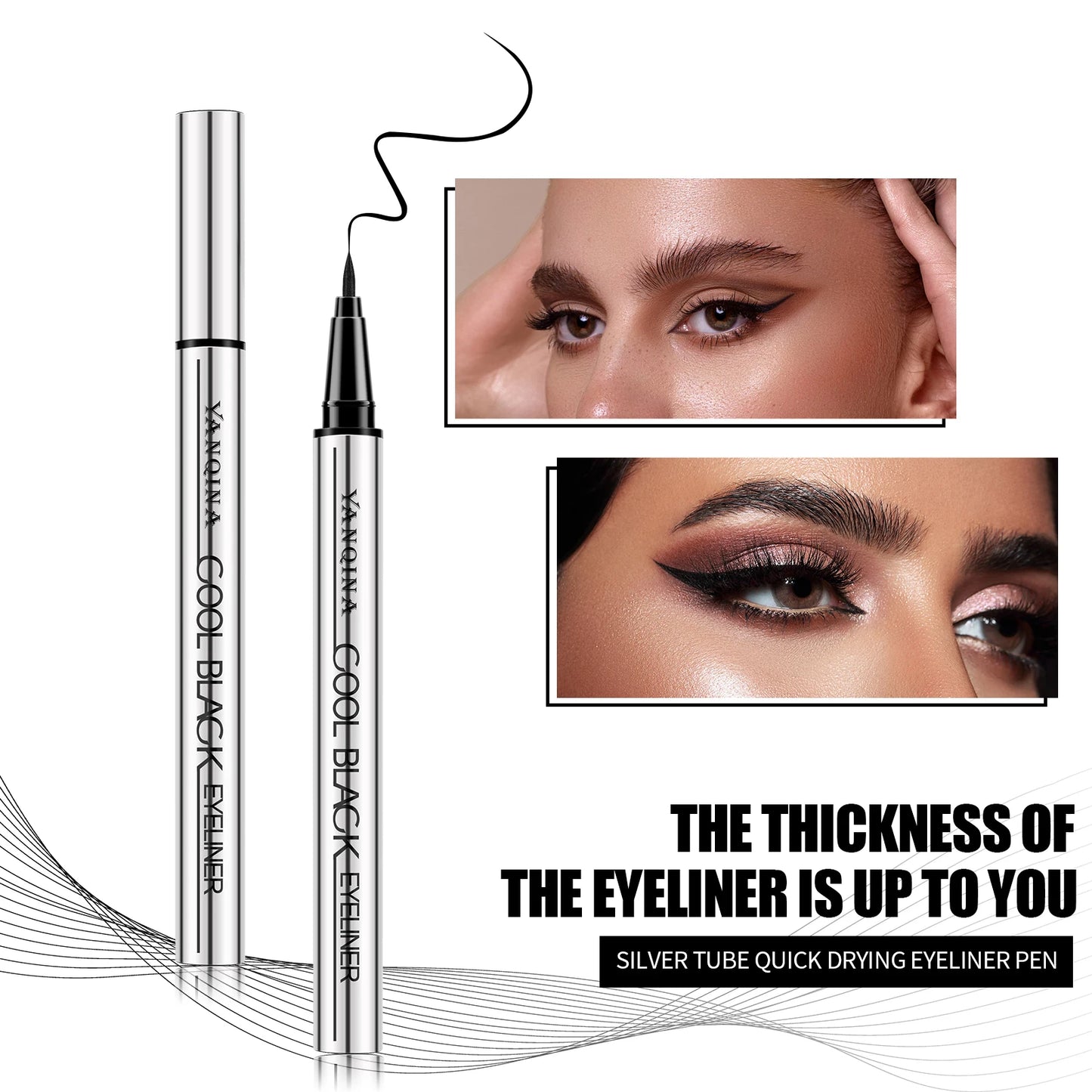 Black Brown Eyeliner Pen Waterproof Sweatproof Long Lasting No Smudge Liquid Eyeliner Eye Makeup Tool for Beginners