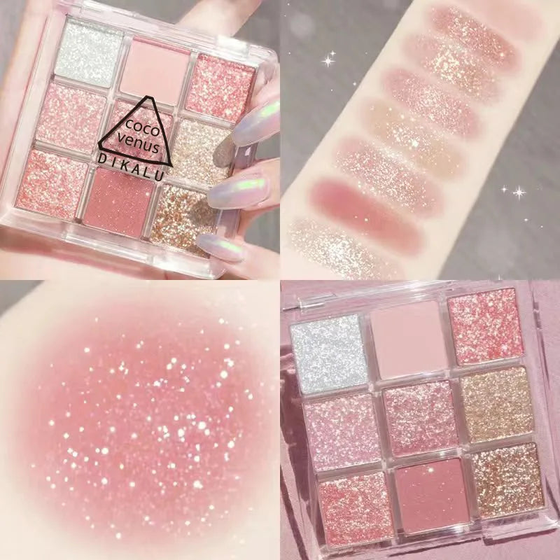 9-Colour Rose Petal Eyeshadow Palette – Matte & Shimmer Duo Finish