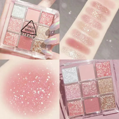 9-Colour Rose Petal Eyeshadow Palette – Matte & Shimmer Duo Finish