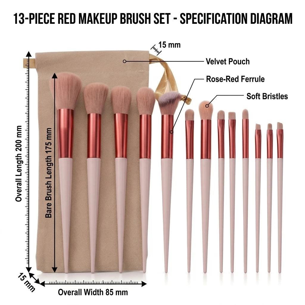 13-Piece Professional Makeup Brush Set with Travel Bag – Soft Bristle Collection