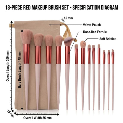 13-Piece Professional Makeup Brush Set with Travel Bag – Soft Bristle Collection