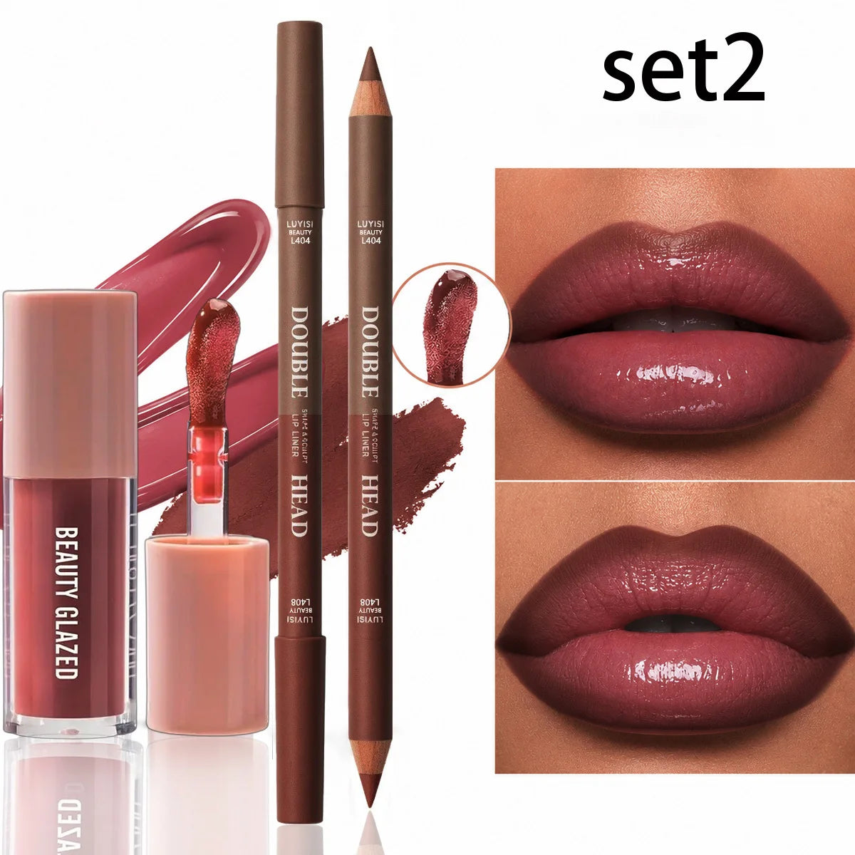 2-Piece Lip Liner & Gloss Duo Set – Matte Contour + Moisturising Gloss