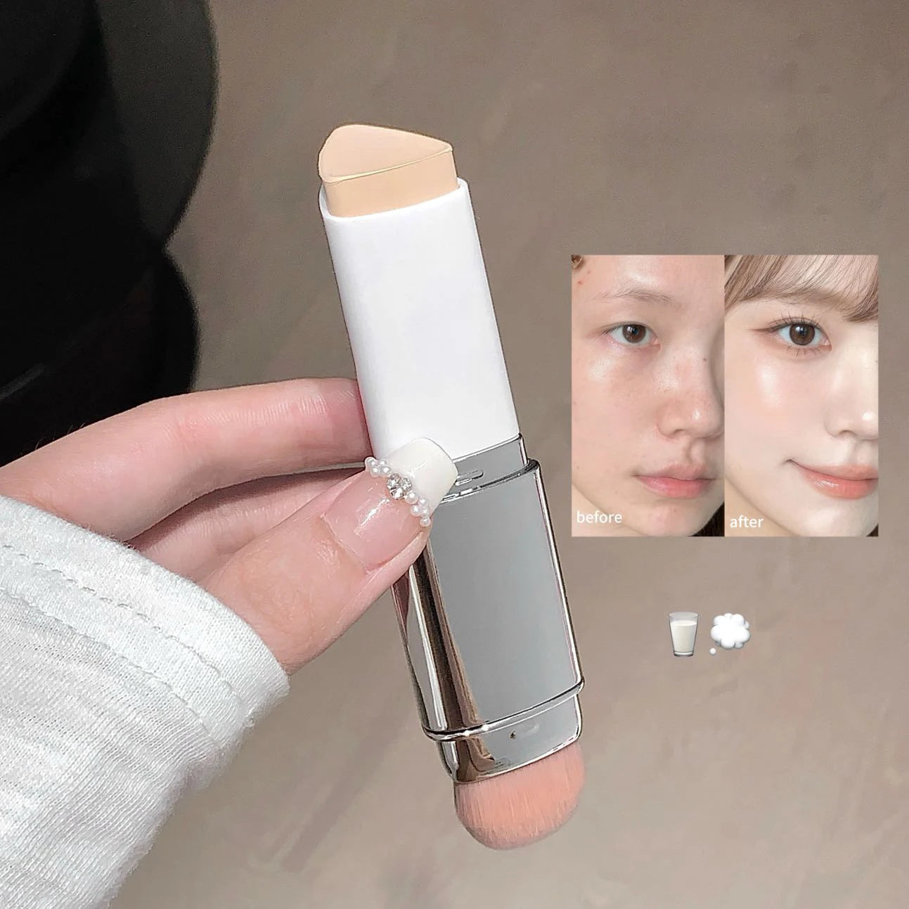 Dual Purpose Brush Head Foundation Make-up Stick, Light and Smooth, Lasting Coverage, Covering the Face Foundation Make-up, Crea