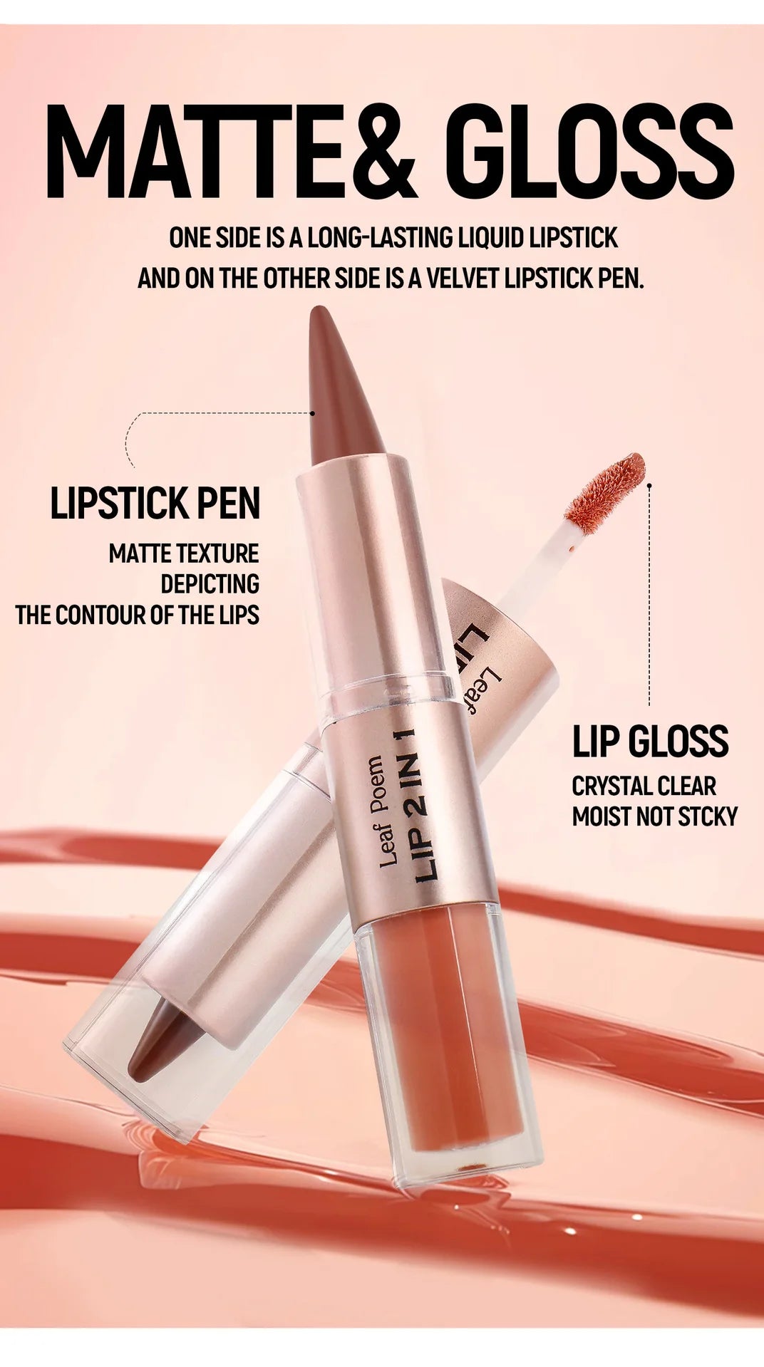 2-in-1 Lip Gloss & Liner Pen – Mirror Shine + Matte Contour