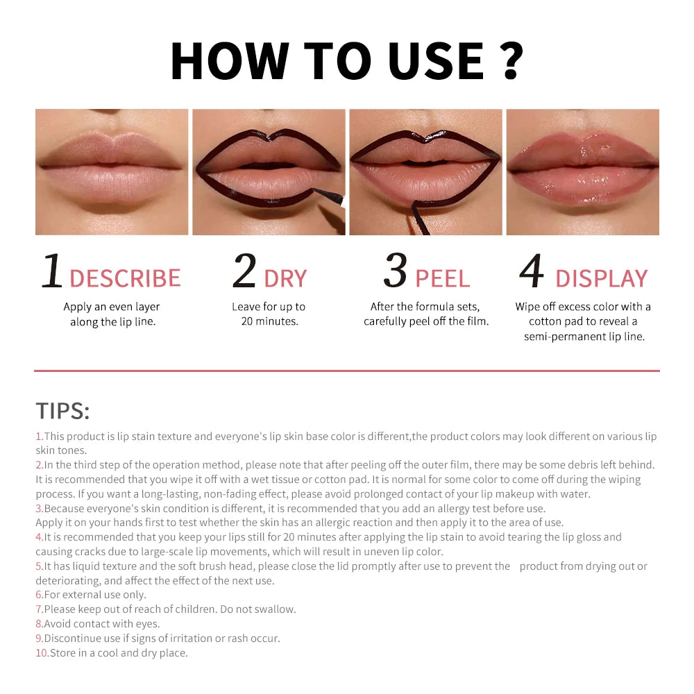 Lip Liner Pencil Peel Off Lip Stain Tattoo Long Wearing Matte Waterproof Smudge Proof Transfer Proof Lip Cosmetic For All Day
