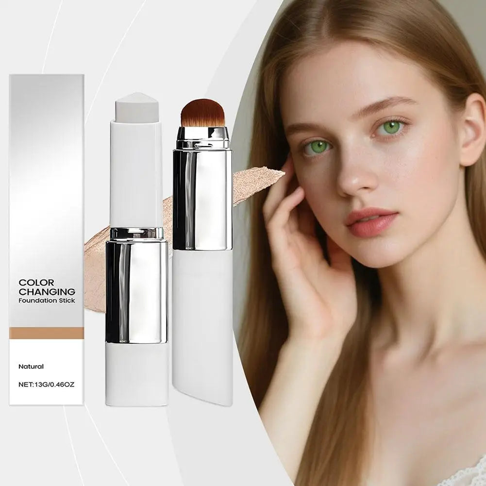2-in-1 Color-Changing Foundation Stick Liquid Lightweight Moisturizing Brightening Foundation Color Changing For All Skin Types