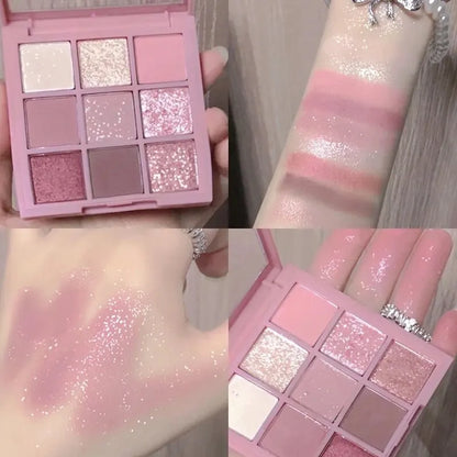 9-Colour Rose Petal Eyeshadow Palette – Matte & Shimmer Duo Finish