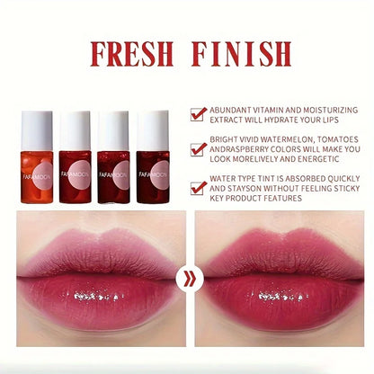 4 Color Fruity Lip Tint Water Gloss Tint, Moisturizing Waterproof Liquid Lipstick, Non-Stick, High Pigment, Long-Lasting Colors