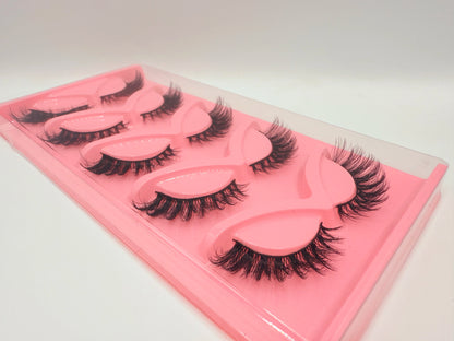 Dramatic Cat Eye False Lashes – 5 Pairs, Faux Mink Volume Strip