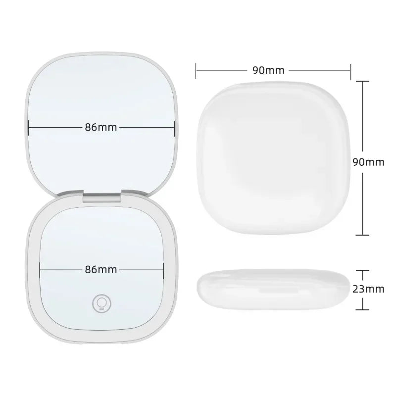 LED Compact Makeup Mirror – Portable, Foldable with 2x Magnification