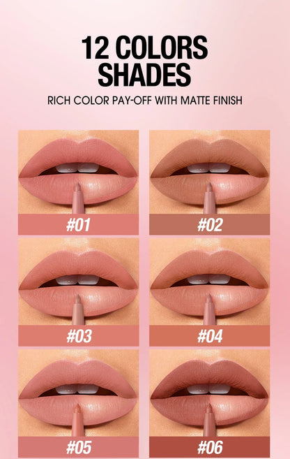 Velvet Matte Lip Liner – Waterproof, Non-Stick, 12 Natural Shades