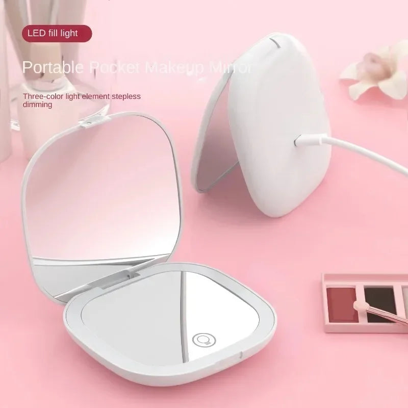 LED Compact Makeup Mirror – Portable, Foldable with 2x Magnification