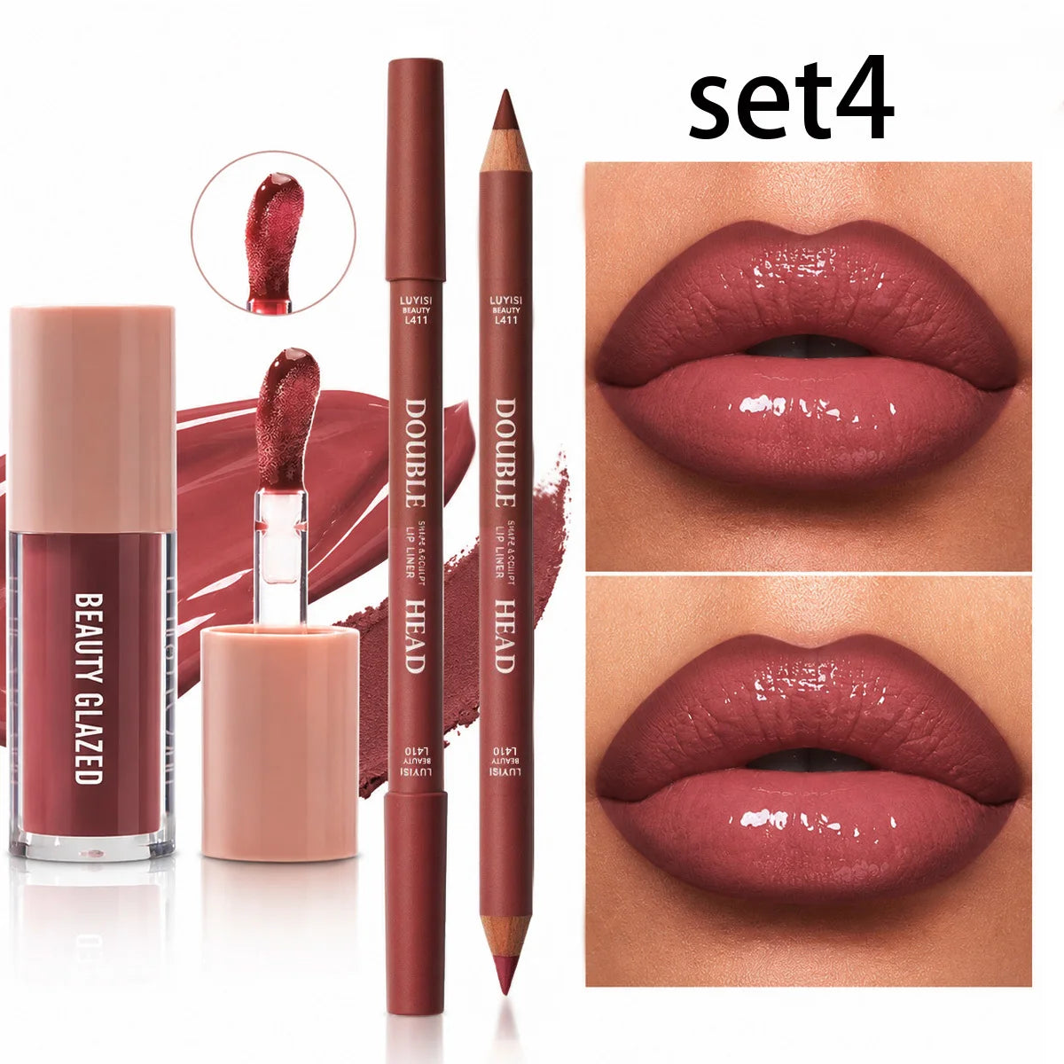 2-Piece Lip Liner & Gloss Duo Set – Matte Contour + Moisturising Gloss