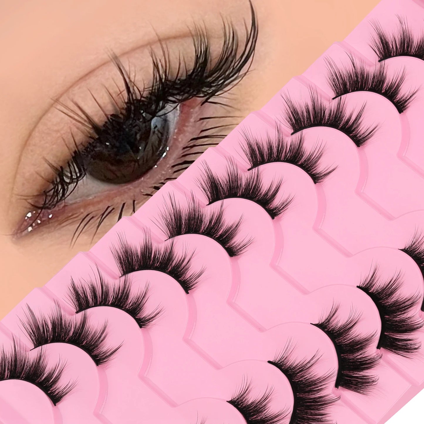 Natural Half Lashes – Wispy Cat Eye Style, Faux Mink Strip