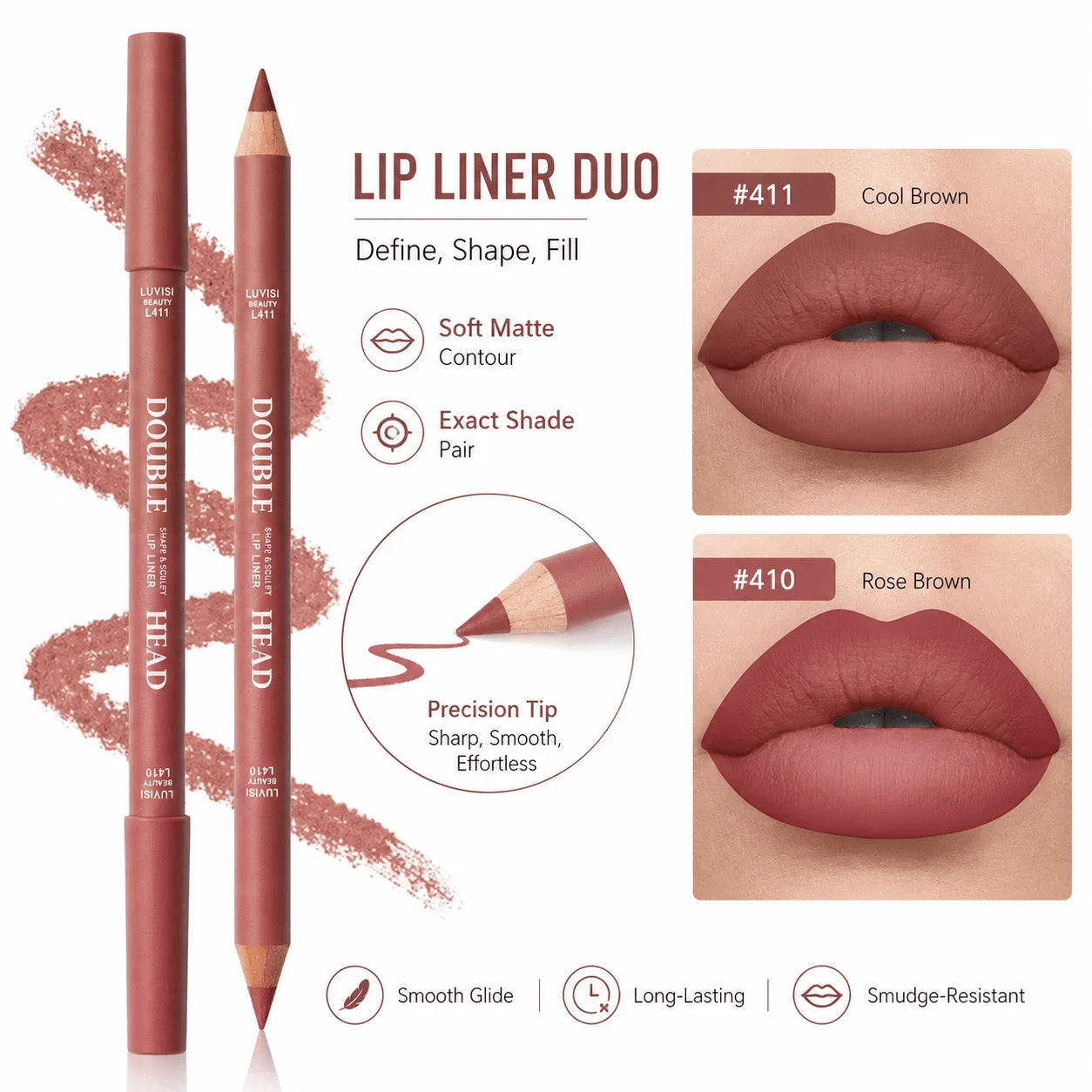 2-Piece Lip Liner & Gloss Duo Set – Matte Contour + Moisturising Gloss