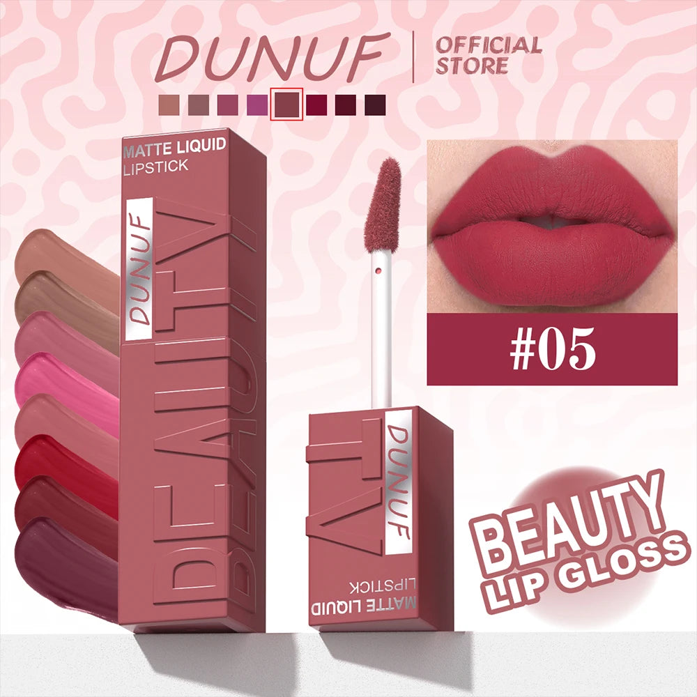 8-Colour Matte Velvet Lip Gloss – Waterproof, Plumping & Long-Lasting