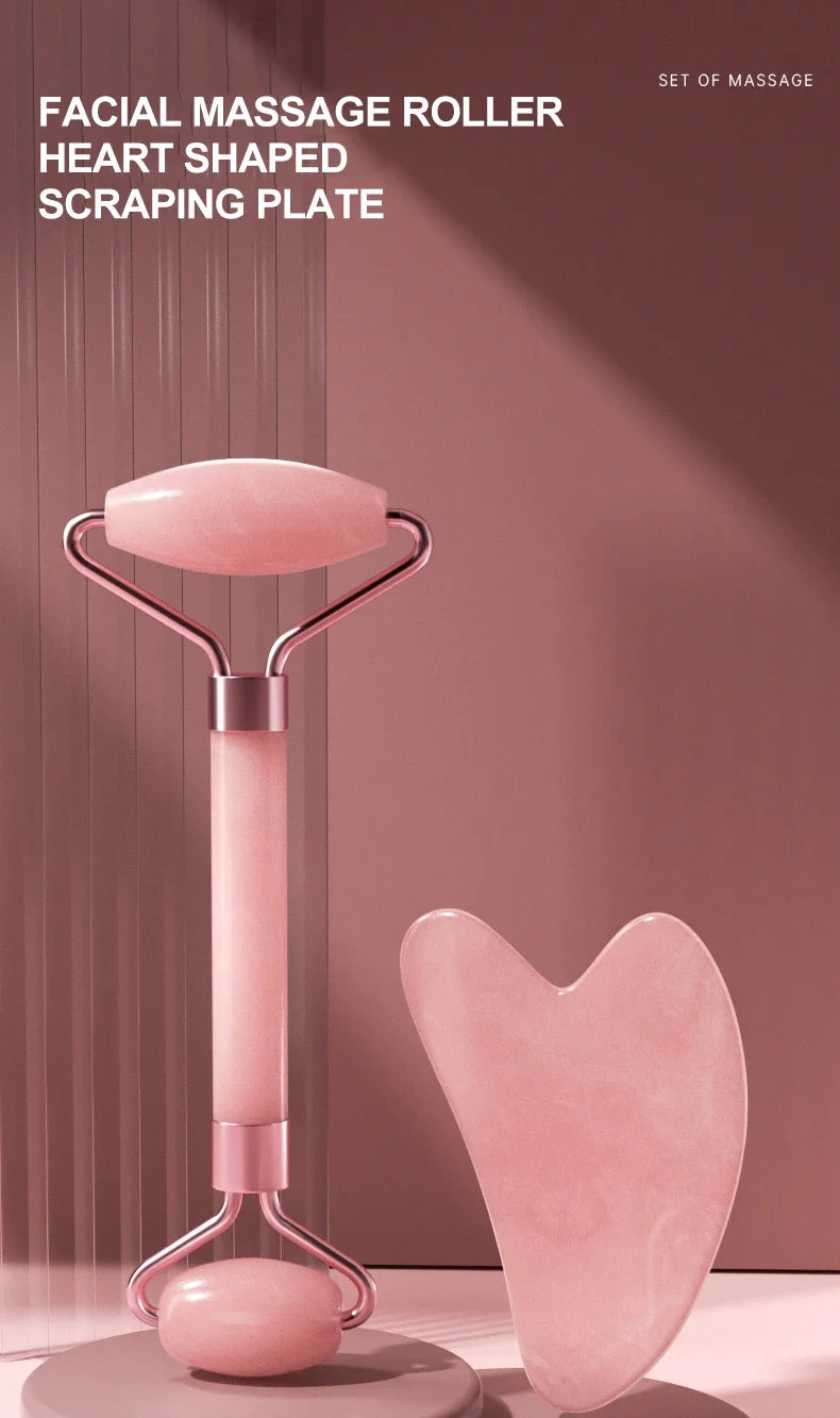 Facial Massage Roller & Gua Sha Set – Face, Neck & Eye Skincare Tool