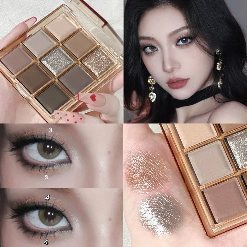 9-Colour Rose Petal Eyeshadow Palette – Matte & Shimmer Duo Finish
