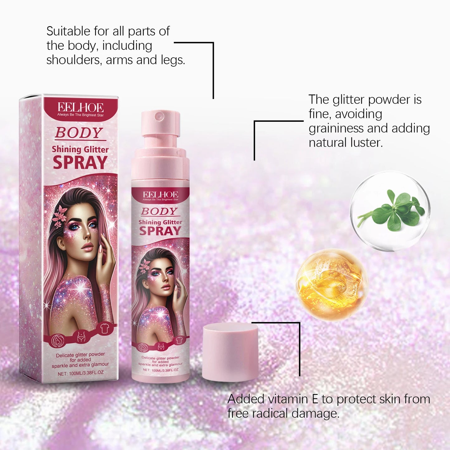 Glitter Body & Hair Spray – Quick-Dry Shimmer for Parties & Events, 100ml