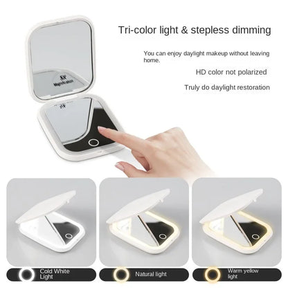 LED Compact Makeup Mirror – Portable, Foldable with 2x Magnification