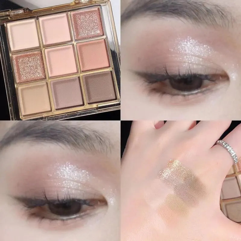 9-Colour Rose Petal Eyeshadow Palette – Matte & Shimmer Duo Finish