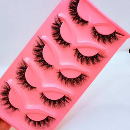 Dramatic Cat Eye False Lashes – 5 Pairs, Faux Mink Volume Strip