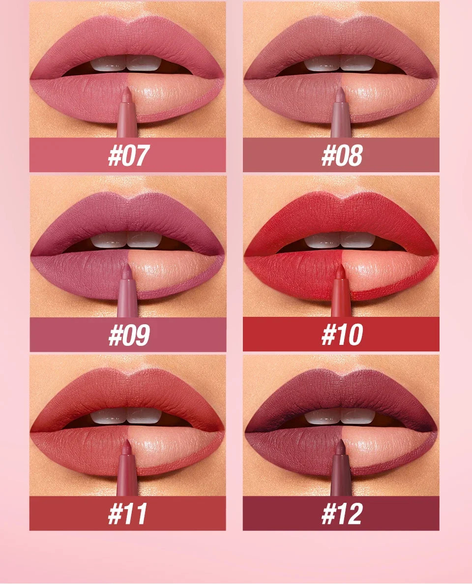 Velvet Matte Lip Liner – Waterproof, Non-Stick, 12 Natural Shades