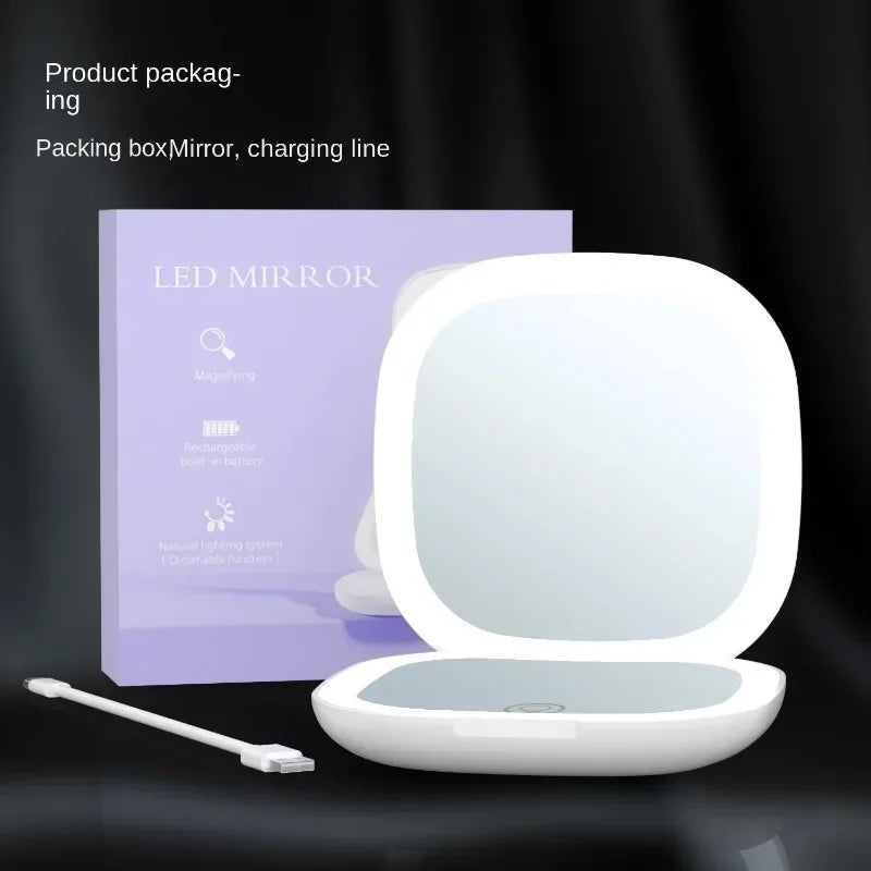 LED Compact Makeup Mirror – Portable, Foldable with 2x Magnification