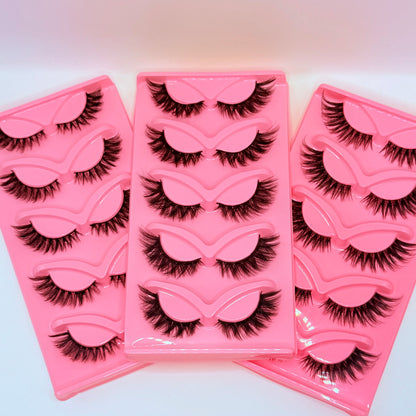 Dramatic Cat Eye False Lashes – 5 Pairs, Faux Mink Volume Strip