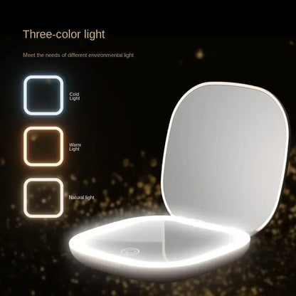 LED Compact Makeup Mirror – Portable, Foldable with 2x Magnification