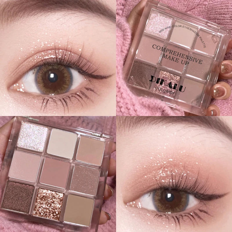 9-Colour Rose Petal Eyeshadow Palette – Matte & Shimmer Duo Finish