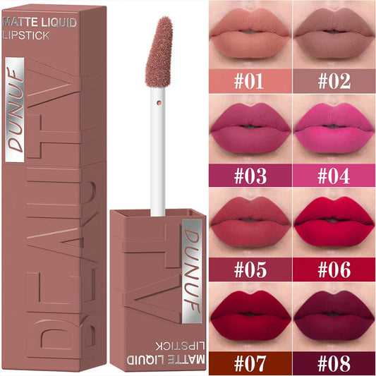 8-Colour Matte Velvet Lip Gloss – Waterproof, Plumping & Long-Lasting