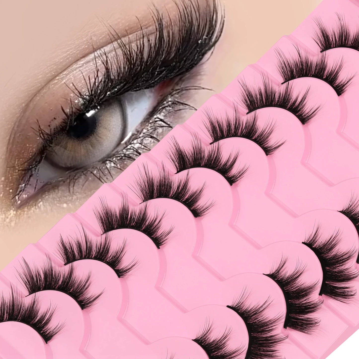 Natural Half Lashes – Wispy Cat Eye Style, Faux Mink Strip