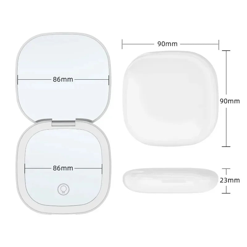 LED Compact Makeup Mirror – Portable, Foldable with 2x Magnification