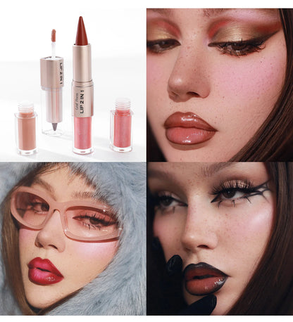 2-in-1 Lip Gloss & Liner Pen – Mirror Shine + Matte Contour