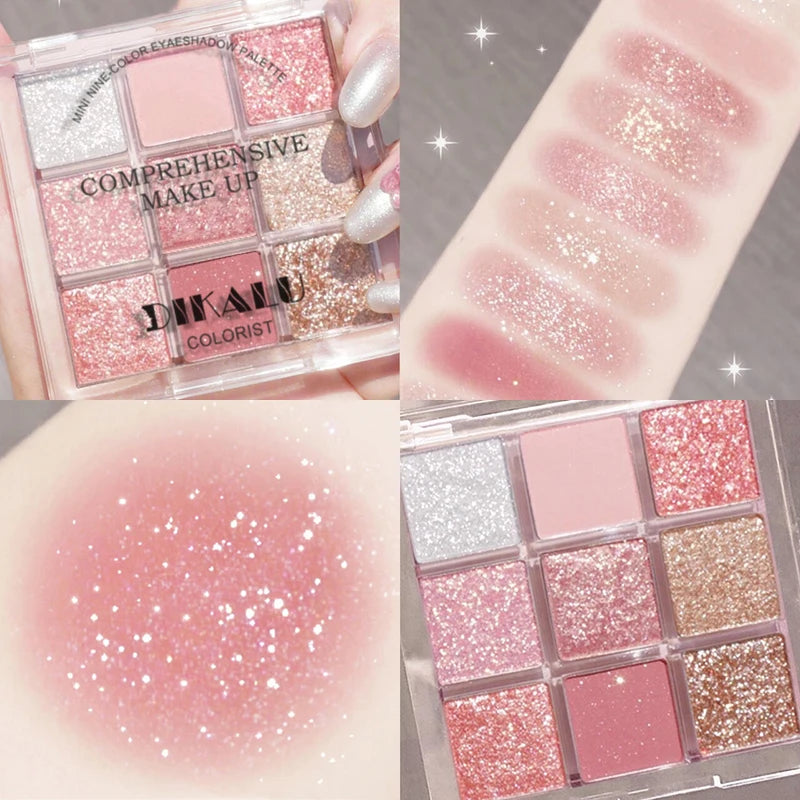 9-Colour Rose Petal Eyeshadow Palette – Matte & Shimmer Duo Finish