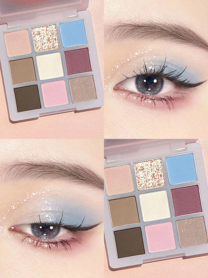 9-Colour Rose Petal Eyeshadow Palette – Matte & Shimmer Duo Finish