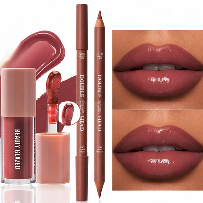 2-Piece Lip Liner & Gloss Duo Set – Matte Contour + Moisturising Gloss