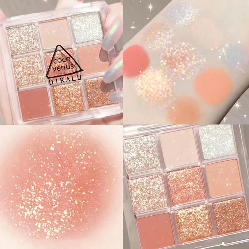 9-Colour Rose Petal Eyeshadow Palette – Matte & Shimmer Duo Finish