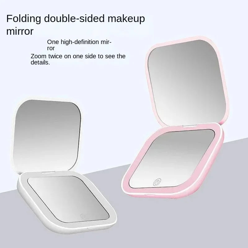 LED Compact Makeup Mirror – Portable, Foldable with 2x Magnification