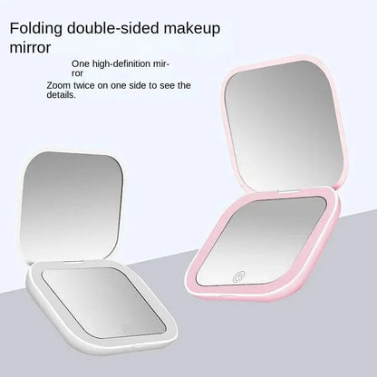LED Compact Makeup Mirror – Portable, Foldable with 2x Magnification