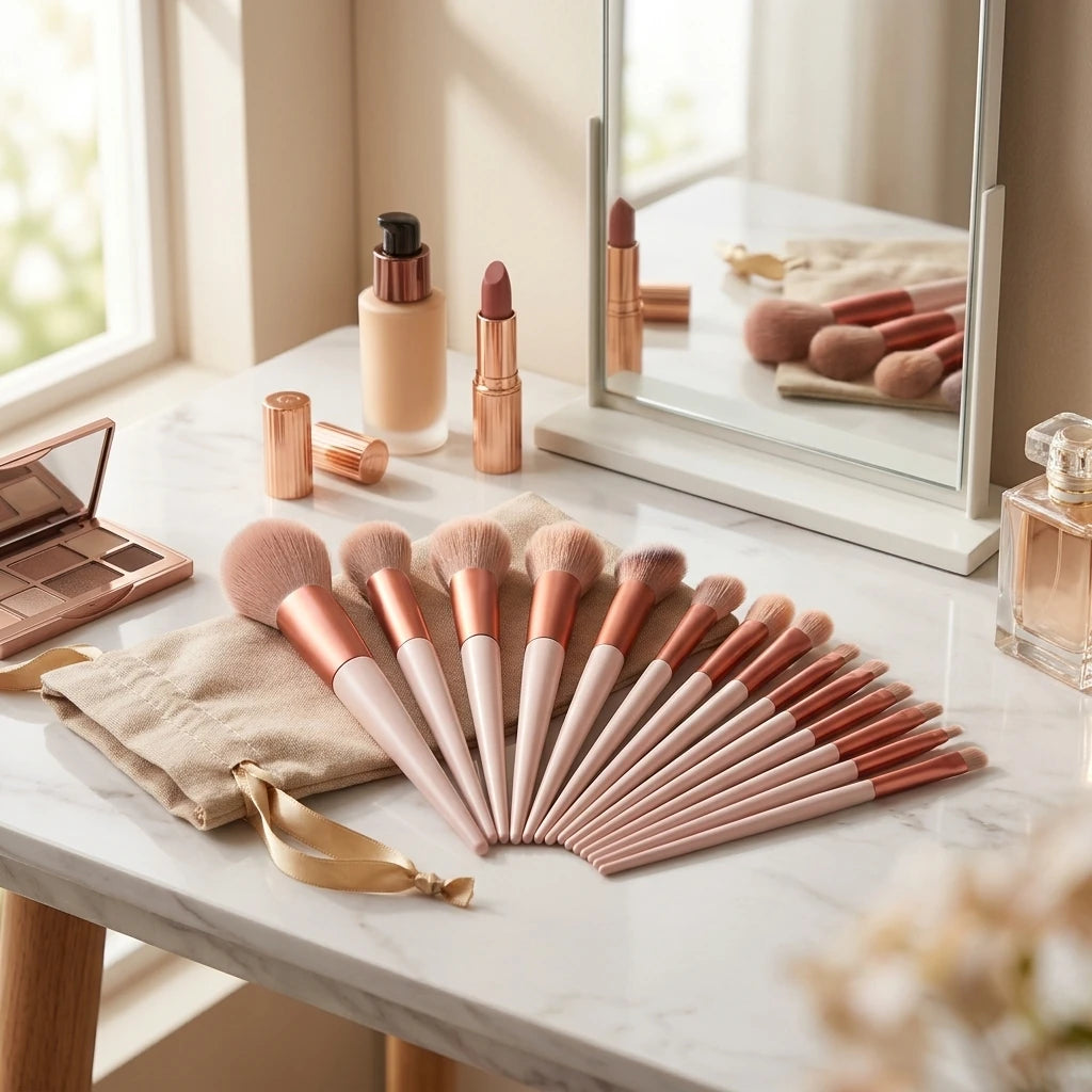 13-Piece Professional Makeup Brush Set with Travel Bag – Soft Bristle Collection